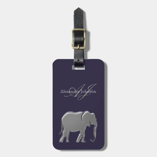 Moderne Zilveren Olifant Monogram Bagagelabel (Voorkant verticaal)