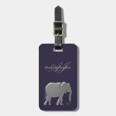 Moderne Zilveren Olifant Monogrammed Bagagelabel (Voorkant verticaal)