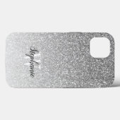 Moderne Zilveren Ombre Nep Glitter Monogram Case-Mate iPhone Case (Achterkant (horizontaal))