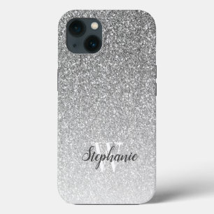 Moderne Zilveren Ombre Nep Glitter Monogram Case-Mate iPhone Case
