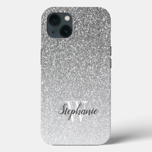Moderne Zilveren Ombre Nep Glitter Monogram Case-Mate iPhone Case (Achterkant)