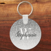 Moderne Zilveren Ombre Nep Glitter Monogram Sleutelhanger (Voorkant)