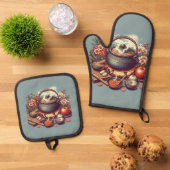 Moderne zilveren ovenwanten ovenwant & pannenlap set (Top down)