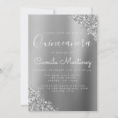 Moderne zilveren Quinceanera Glitter Party Kaart (Voorkant)
