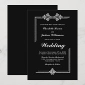 Moderne zilveren rand zwart bruiloft kaart (Voorkant / Achterkant)