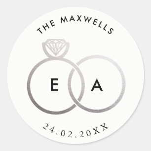Moderne zilveren ringen aangepaste bruiloft Sticke Ronde Sticker