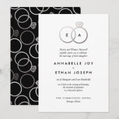 Moderne zilveren ringen bruiloft uitnodiging (Voorkant / Achterkant)