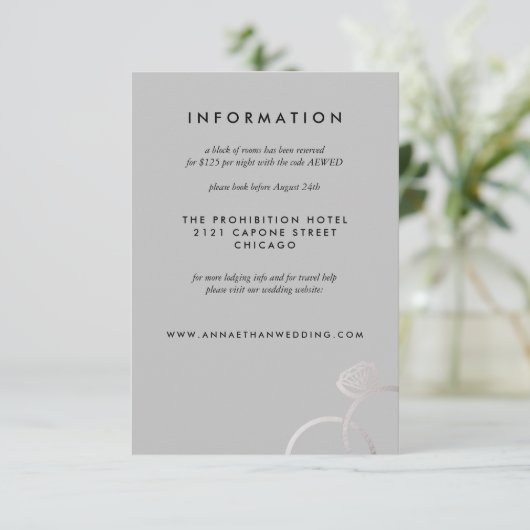 Moderne zilveren ringen grijs bruiloft informatie informatiekaartje (Staand voorkant)