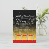 Moderne zilveren rode tapijt Hollywood Sweet 16 Kaart (Staand voorkant)