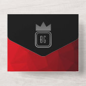 Moderne Zilveren Rood Zwart Monogram Huwelijksuitn All In One Uitnodiging (Achterkant)