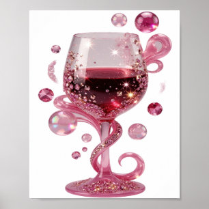 Moderne Zilveren ROZE GLAS WIJN Print