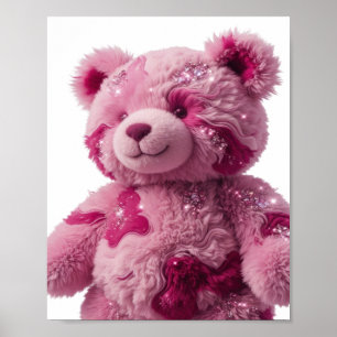 Moderne Zilveren ROZE TEDDYBEER Tekst Ontwerp Poster