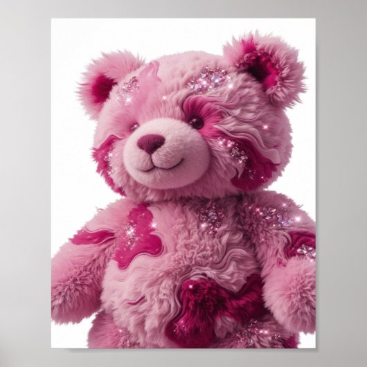 Moderne Zilveren ROZE TEDDYBEER Tekst Ontwerp Poster (Voorkant)