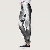 Moderne Zilveren Shimmer Schaduw Vette Zwarte Ster Leggings (Links)