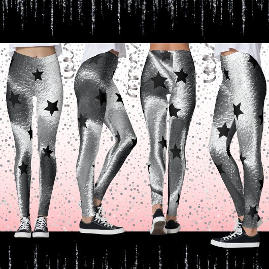 Moderne Zilveren Shimmer Schaduw Vette Zwarte Ster Leggings