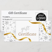 Moderne, zilveren sneeuwvlokken Gold Ribbon-kaartj (Voorkant / Achterkant)