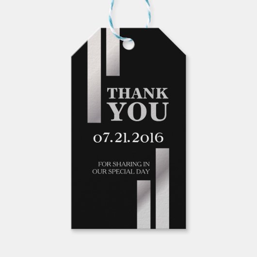 Moderne Zilveren Streep Trouw Dankkaart Cadeaulabel (Voorkant)