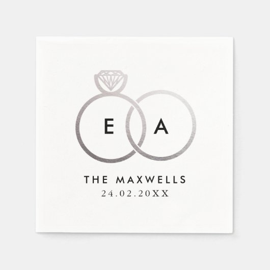 Moderne zilveren trouwringen cocktail servet (Voorkant)