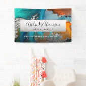 Moderne zilveren turquoise agaat waterverf stylist spandoek (Insitu)