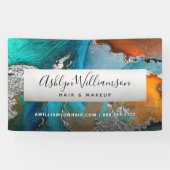 Moderne zilveren turquoise agaat waterverf stylist spandoek (Horizontaal)