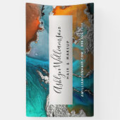 Moderne zilveren turquoise agaat waterverf stylist spandoek (Verticaal)