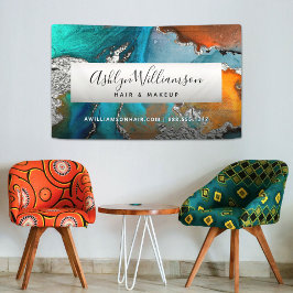 Moderne zilveren turquoise agaat waterverf stylist spandoek