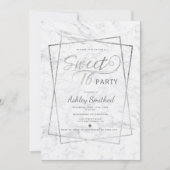 Moderne zilveren typografie marmer Sweet 16 Kaart (Voorkant)