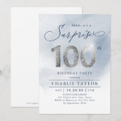 Moderne zilveren verrassing 100e verjaardag kaart (Voorkant / Achterkant)