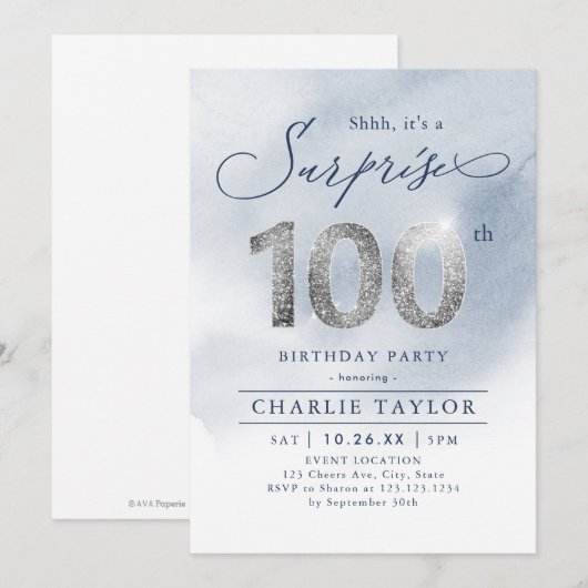 Moderne zilveren verrassing 100e verjaardag kaart (Voorkant / Achterkant)