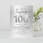 Moderne zilveren volwassene verrassing 100e verjaa kaart (Staand voorkant)