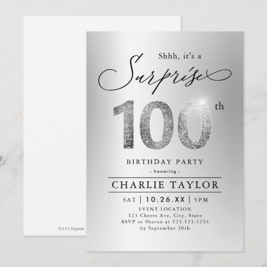 Moderne zilveren volwassene verrassing 100e verjaa kaart (Voorkant / Achterkant)