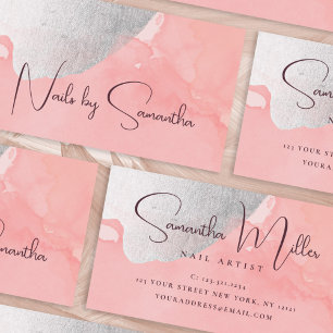 Moderne zilveren waterverf nagels visitekaartje