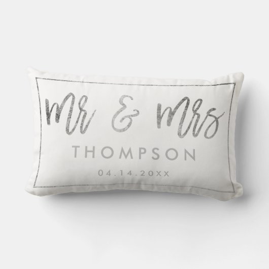 Moderne zilveren witte Mr en Mrs huwelijksgeschenk Kussen (Achterkant)