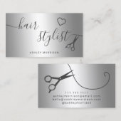 Moderne zilveren zilverschaar met haarstylist visitekaartje (Voorkant / Achterkant)
