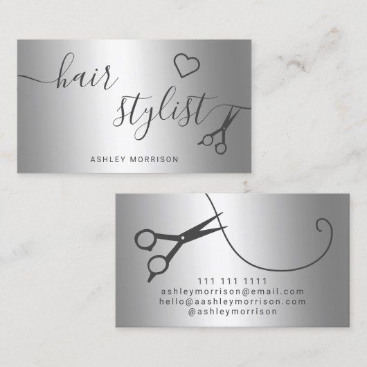 Moderne zilveren zilverschaar met haarstylist visitekaartje (Voorkant / Achterkant)
