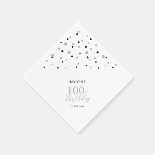 Moderne zilveren & zwarte 100e verjaardag Party se Servet (Hoek)