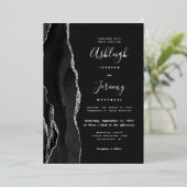 Moderne zilveren zwarte agaat donkere bruiloft folie uitnodiging (Staand Voorkant)