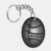 Moderne zilveren zwarte Basketball Ball Sleutelhanger (Voorkant Links)