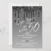 Moderne Zilveren Zwarte Glitter 50ste Verjaardagsf Kaart (Voorkant)