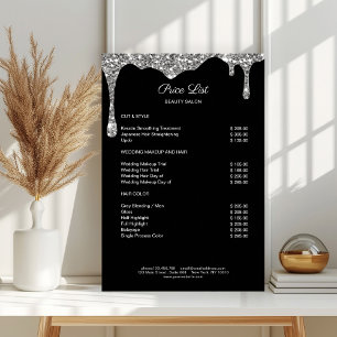 Moderne Zilveren Zwarte Glitter Prijslijst Poster