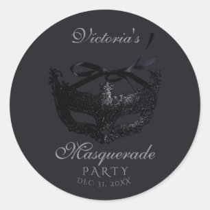 Moderne Zilveren Zwarte Maskerade Feest Ronde Sticker