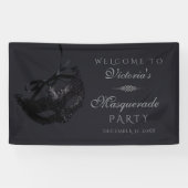 Moderne Zilveren Zwarte Maskerade Feest Welkom Bor Spandoek (Horizontaal)