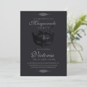 Moderne Zilveren Zwarte Maskerade Verjaardagsfeest Kaart (Staand voorkant)