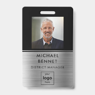 Moderne Zilveren Zwarte Personeelsfoto ID Badge