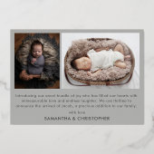 Moderne zilverfolie Baby foto aankondiging (Achterkant)