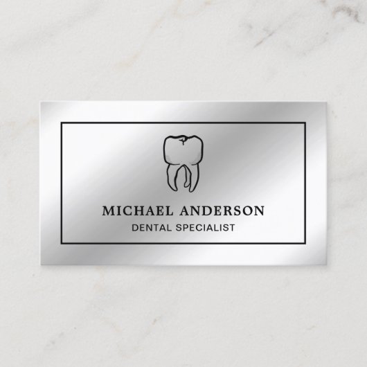 Moderne zilverfolie tand tandheelkundige kliniek t visitekaartje (Voorkant)