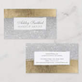 Moderne zilverglitter goudborstels make-up visitekaartje (Voorkant / Achterkant)