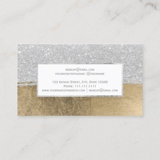 Moderne zilverglitter goudborstels make-up visitekaartje (Achterkant)