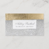 Moderne zilverglitter goudborstels make-up visitekaartje (Voorkant)