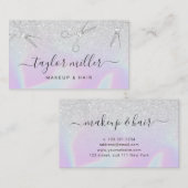 Moderne zilverglitter holografische haarstylist visitekaartje (Voorkant / Achterkant)